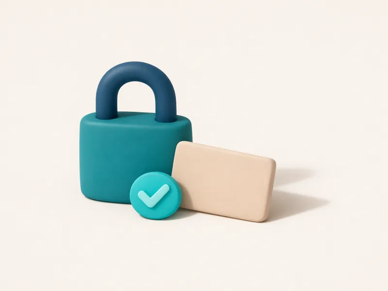 Matte 3D padlock with a blank name tag and a checkmark badge illustrating the AML name-matching rule at PayID pokies casinos
