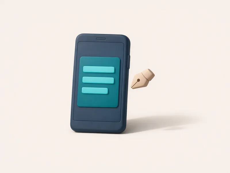 Matte 3D smartphone with an abstract setup screen and pen illustrating how to set up PayID at an Australian bank
