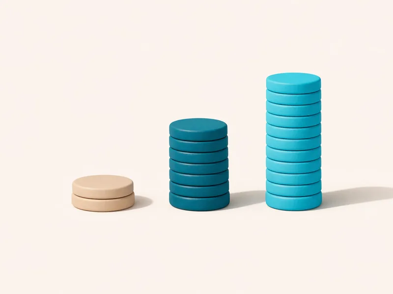 Three matte 3D chip stacks ascending in height from short to tall, illustrating VIP tier progression and live dealer table limits