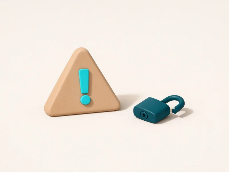 Matte 3D render of three small warning flags on a bone ground beside a phone, representing red-flag signals to check before depositing at a PayID casino.